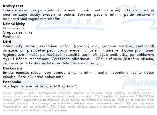 Příbalový leták - Cannaderm Intime NEW mycí emulze 150+50ml ZDARMA