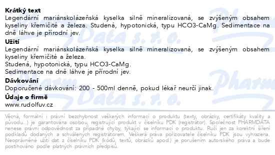 Příbalový leták - Mariánskolázeňský Rudolfův pramen 1500 ml