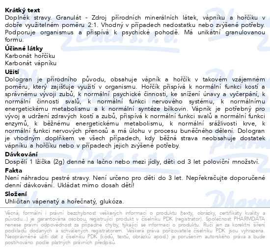 Příbalový leták - Dologran Natural 90g