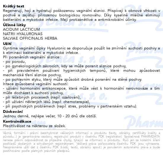 Příbalový leták - Fytofontana Gyntima vaginál.čípky Hyaluronic 10ks