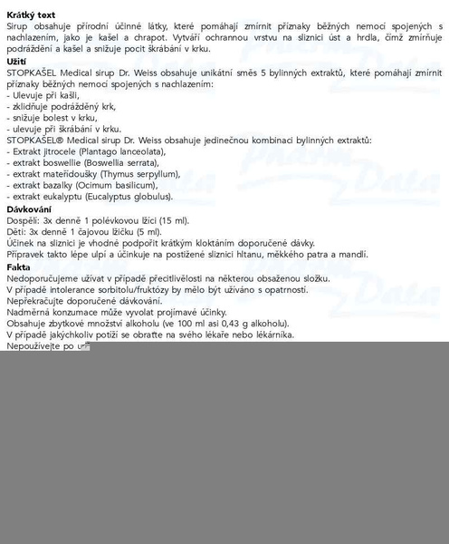 Příbalový leták - STOPKAŠEL Medical sirup Dr. Weiss 200+100ml NAVÍC