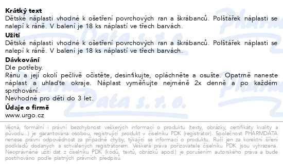 Příbalový leták - URGO GLITTER třpytivé dětské náplasti 18ks