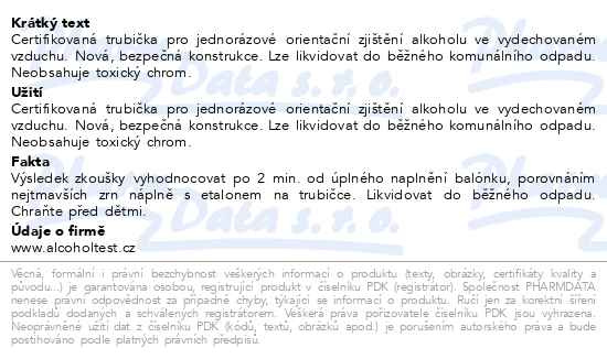 Příbalový leták - Alkoholtest ALTIK závěs 1ks