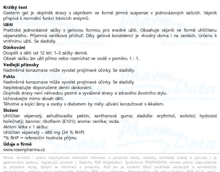 Příbalový leták - Rosen Gasterin gel 20 sáčků