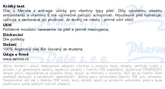 Příbalový leták - Saloos Extra bio Arganový olej LZS 20ml