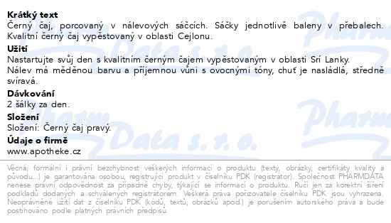 Příbalový leták - Apotheke Černý čaj cejlonský n.s.20x2g