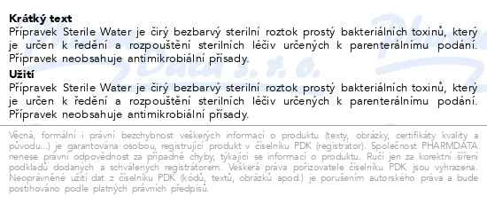 Příbalový leták - Sterile Water pour Bottes for Irigat.UK 1000ml 6ks