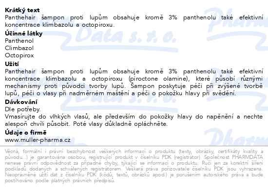 Příbalový leták - Panthehair šampon proti lupům NEW 200ml Dr.Müller