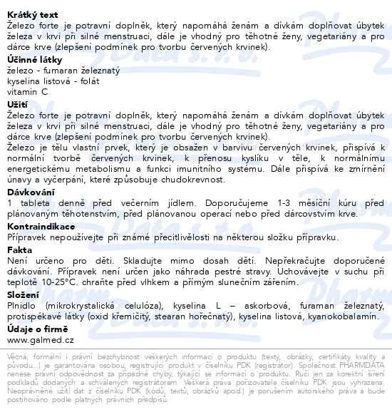 Příbalový leták - Železo forte tbl.45 Galmed