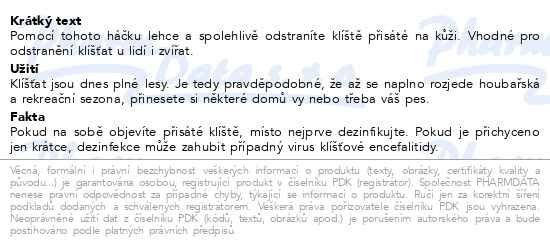 Příbalový leták - ALFA háček na klíšťata 1ks