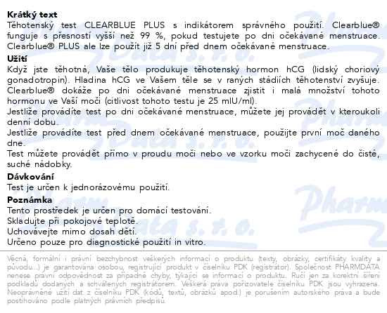 Příbalový leták - Clearblue PLUS rychlá detekce těhotenský test 1ks
