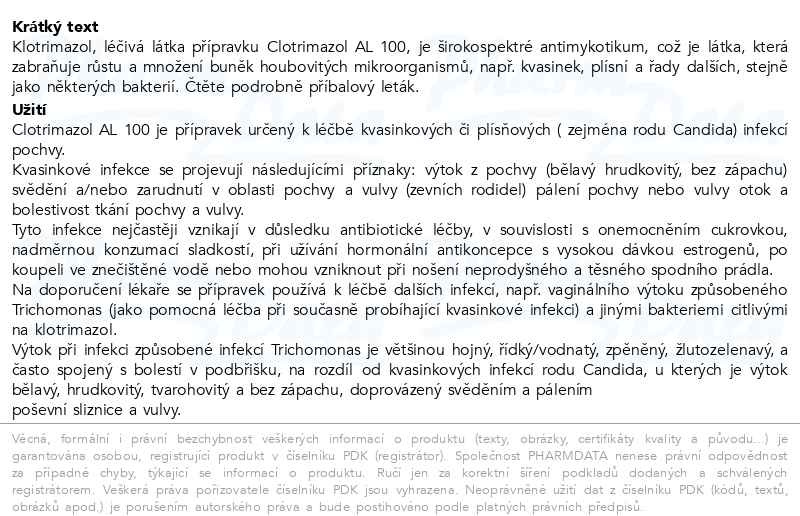 Příbalový leták - Clotrimazol AL 100 tbl.vag.6x100mg+apl.