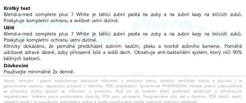 Příbalový leták - Blend-a-med Complete 7 White zubní pasta 100ml