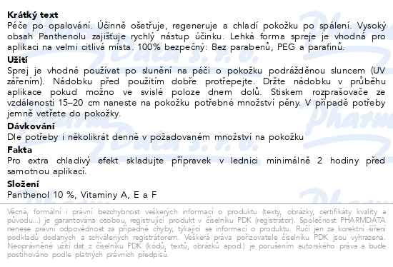 Příbalový leták - Panthenol Omega chladivá pěna sprej 10% 150ml