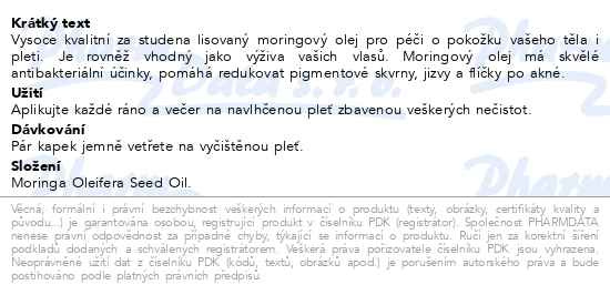 Příbalový leták - Allskin Moringový olej 100ml