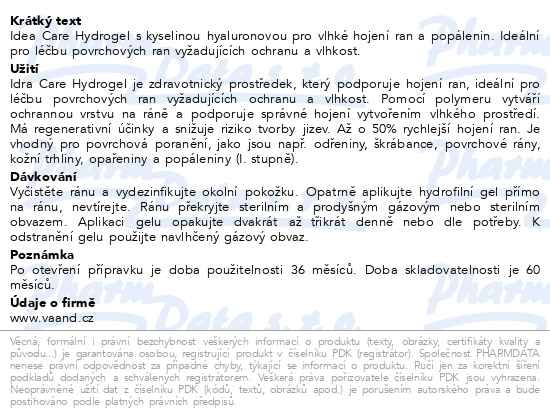 Příbalový leták - Idra Care Hydrogel k léčbě ran a popálenin 50ml