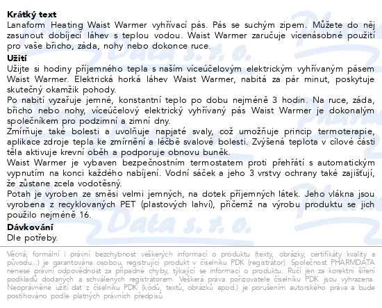 Příbalový leták - Lanaform Heating Waist Warmer vyhřívací pás