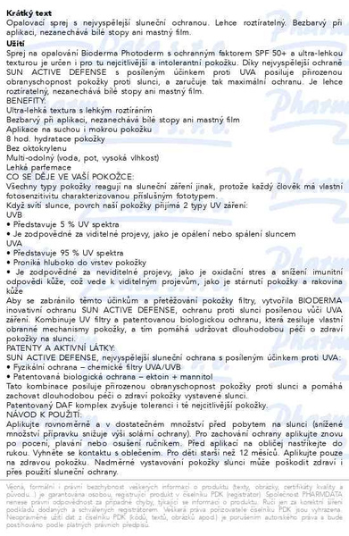 Příbalový leták - BIODERMA Photoderm Family spray SPF50+ 300ml