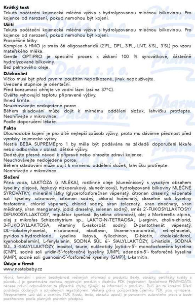 Příbalový leták - BEBA SUPREMEpro 1 6HMO 32x70ml