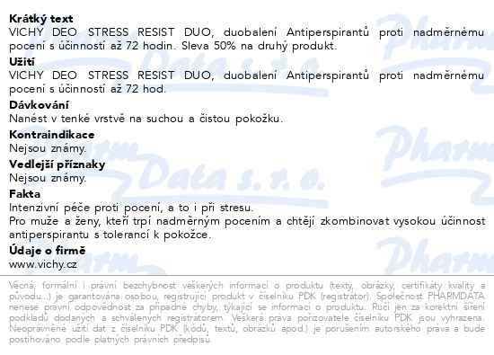Příbalový leták - VICHY Stress resist 72h proti nadměrnému pocení roll-on 2x50ml