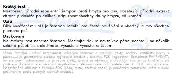 Příbalový leták - Menforsan Šampon repelent proti hmyzu pro psy 300ml