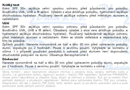 Příbalový leták - Biotter NC Urban Sunblock krém SPF50+ 125ml