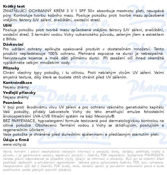 Příbalový leták - Vichy Capital Soleil Zmatňující ochranný krém 3v1 SPF 50+ 50 ml