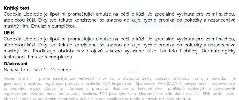 Příbalový leták - Codexial Lipolotio lipofilní emulze 400ml