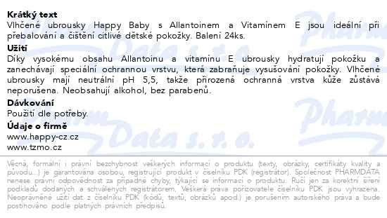 Příbalový leták - Happy Baby vlhčené ubrousky s Allantoinem 24ks