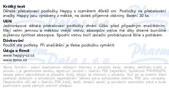 Příbalový leták - Happy přebalovací podložky 40x60cm 30ks