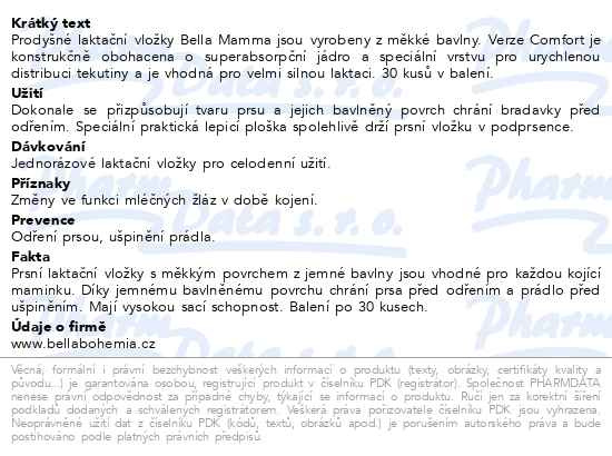 Příbalový leták - Bella Mamma prsní vložky Comfort 30ks