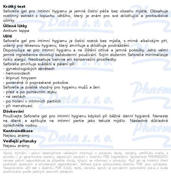 Příbalový leták - SAFORELLE gel pro intimní hygienu 500ml