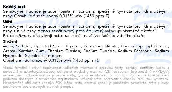 Příbalový leták - Sensodyne Fluoride zubní pasta 2x75ml