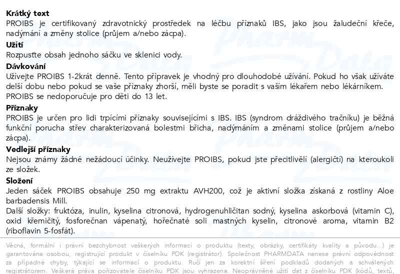 Příbalový leták - PROIBS 10 sáčků