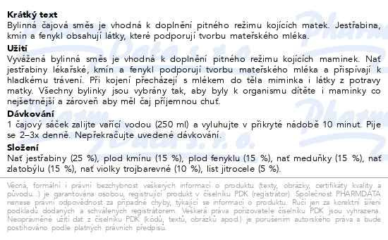 Příbalový leták - LEROS Čaj pro kojící 20x1.5g