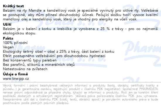 Příbalový leták - KNEIPP Balzám na rty Mandle kandelilový vosk 4.7g