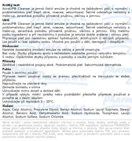 Příbalový leták - AcneUP Cleanser jemná čistící emulze 250ml