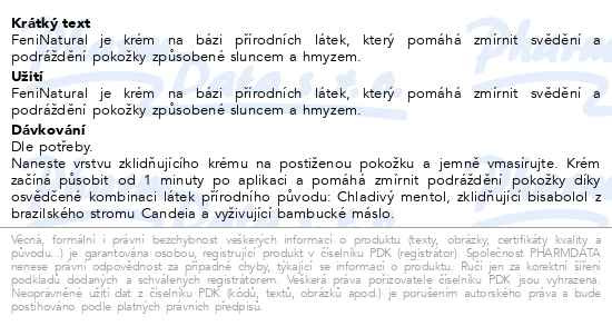 Příbalový leták - FeniNatural chladivý krém při podráždění a regeneraci pokožky 30ml