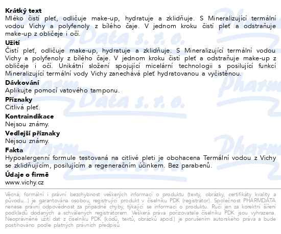 Příbalový leták - Vichy Pureté Thermale Minerální micelární mléko pro suchou pleť 400 ml