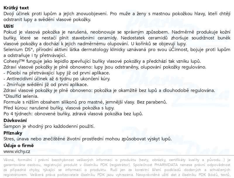 Příbalový leták - VICHY DERCOS Šampon lupy mastné vlasy 390ml