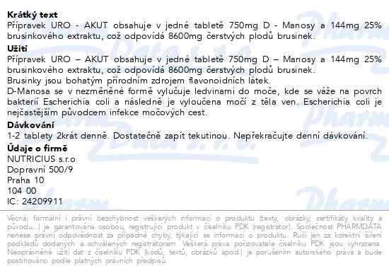 Příbalový leták - URO-AKUT Manosa 750mg+brusinky 8600mg tbl.20