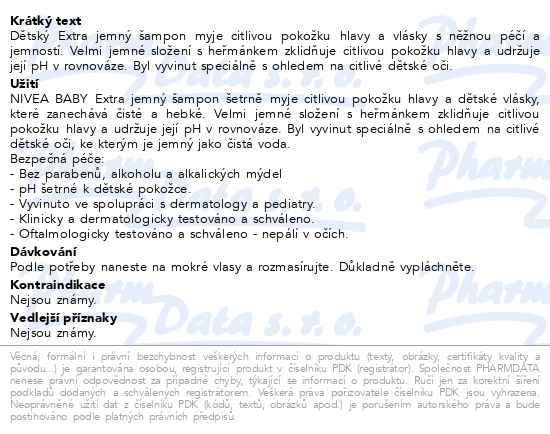 Příbalový leták - NIVEA Baby extra jemný šampon 500ml
