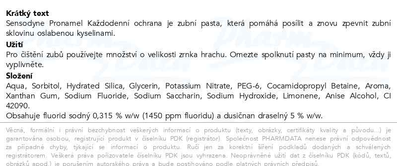 Příbalový leták - Sensodyne Pronamel zubní pasta pro citlivé zuby a ochranu zubní skloviny 75ml