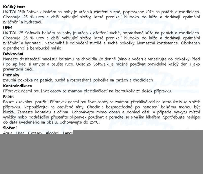 Příbalový leták - Uxitol 25 Softwalk balzám na paty 50ml
