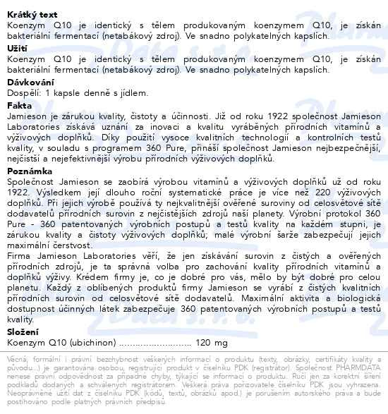 Příbalový leták - JAMIESON Koenzym Q10 120mg cps.60