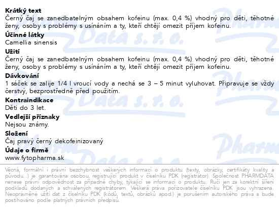 Příbalový leták - Dětský černý čaj bez kofeinu 20x1.5g Fytopharma