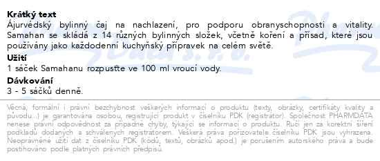 Příbalový leták - Samahan bylinný nápoj 10 sáčků