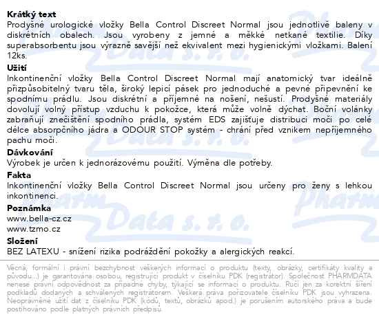 Příbalový leták - Bella Control discreet normal urologic.vložky 12ks