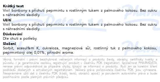 Příbalový leták - Vivil Peprmint bez cukru 28g