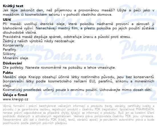 Příbalový leták - Kneipp Dárková sada Masážní oleje 3x20ml